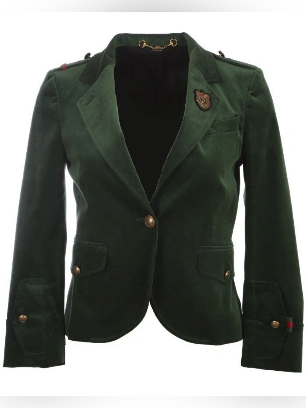 Gucci Hysteria Forest Green Velvet Tailored Blazer with Gold-Tone Buttons